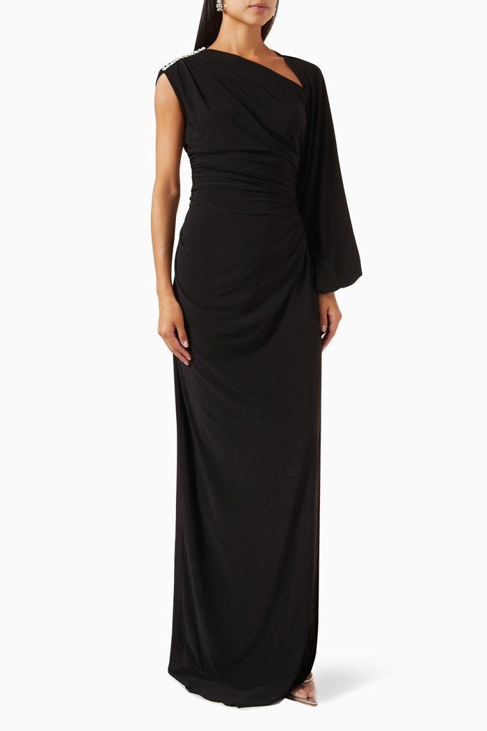 

One-shoulder Dress in Jersey, Black