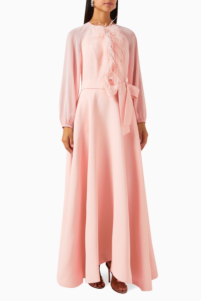 Feather Dress in Crepe & Satin, Pink