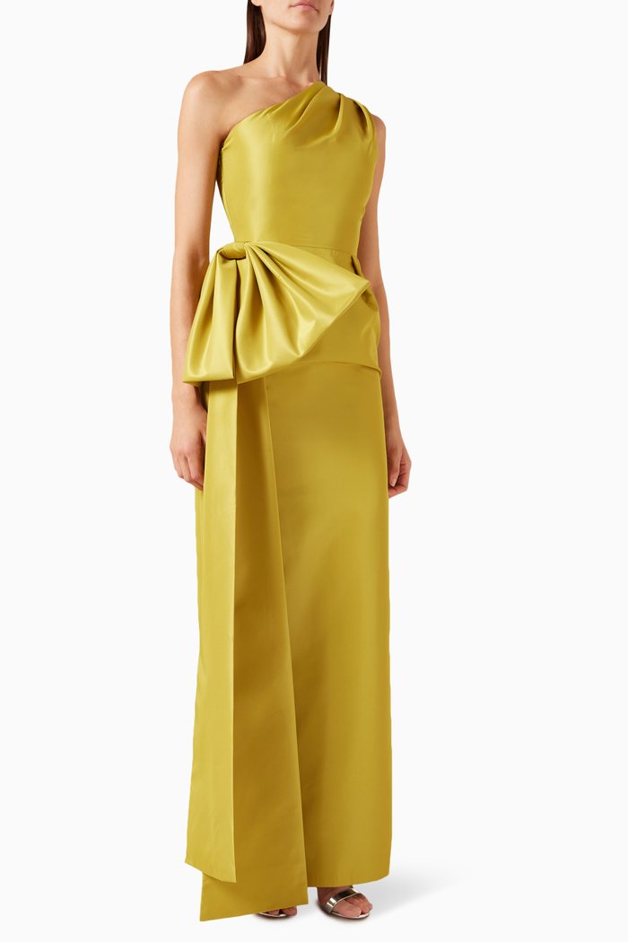 

One-shoulder Gown in Taffeta, Green