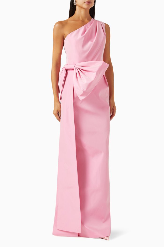 

One-shoulder Gown in Taffeta, Pink