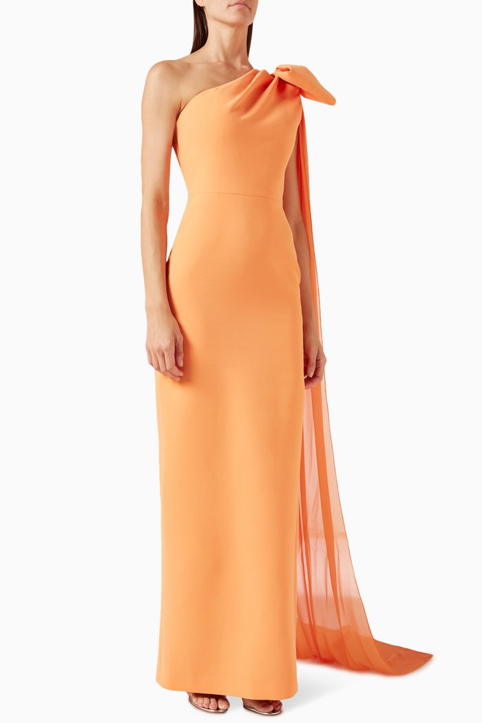 

One-shoulder Dress in Taffeta, Orange