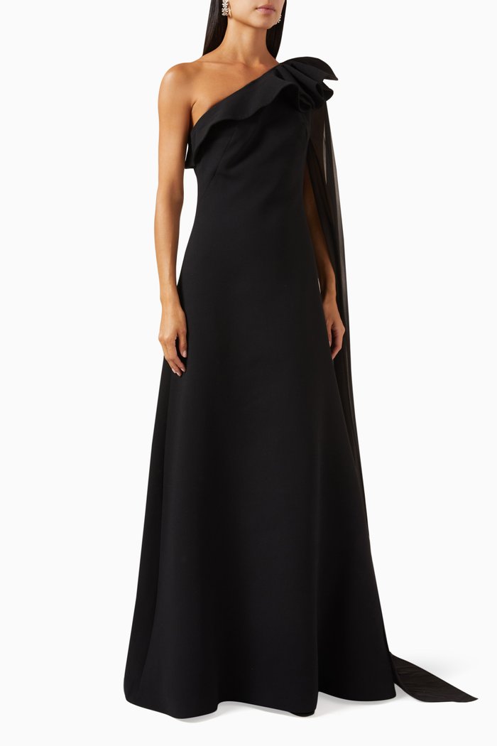 

One-shoulder dress in Crepe, Black