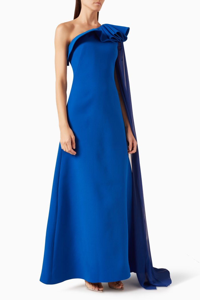 

One-shoulder dress in Crepe, Blue