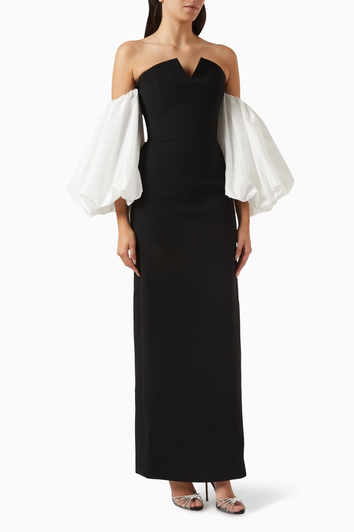 Off-the-shoulders Dress in Taffeta, Black