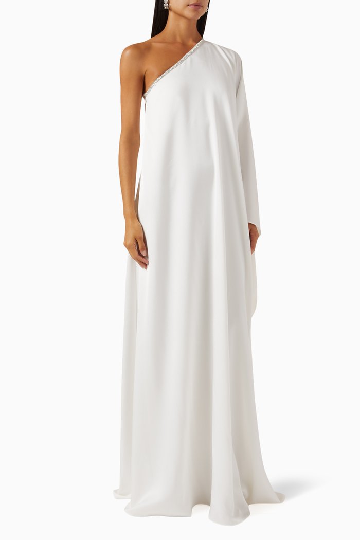 

One-shoulder Embellished Dress in Crepe, White
