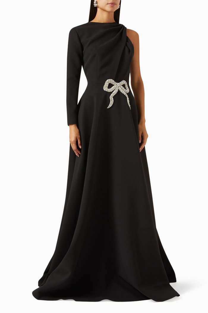

One-shoulder Dress in Crepe, Black