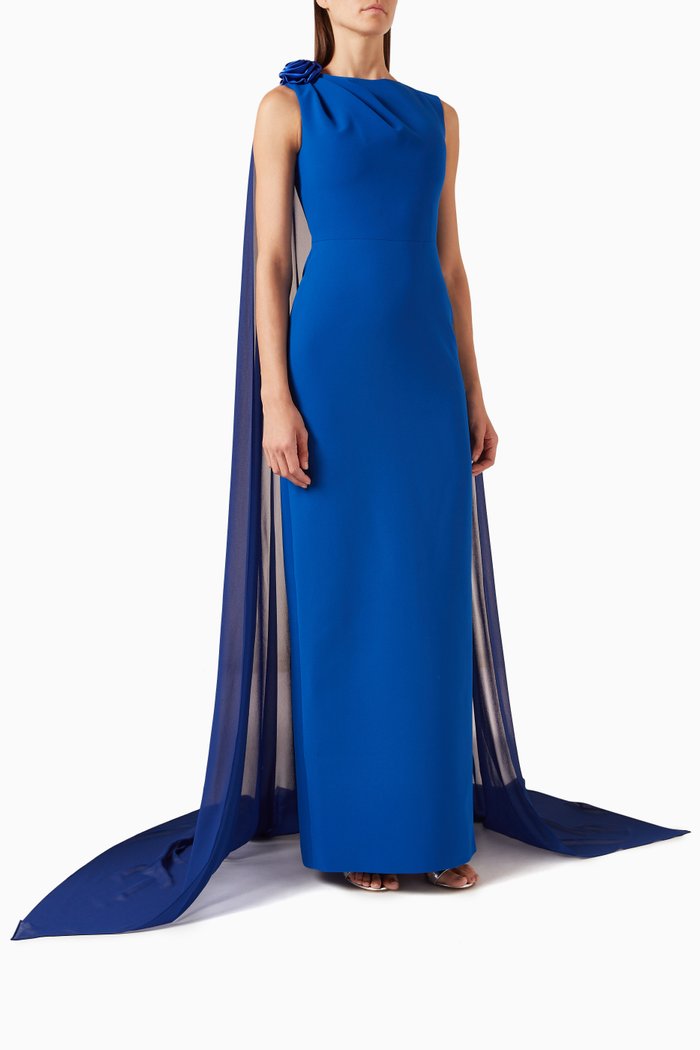 

Sleeveless Cape Dress in Crepe, Blue