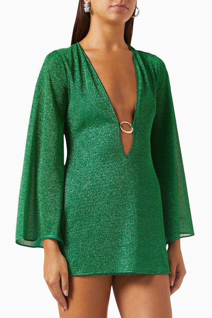 

Lumière O Gem Mini Kaftan in Lurex, Green