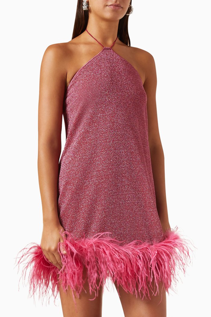 

Lumière Plumage Necklace Mini Dress in Lurex, Pink