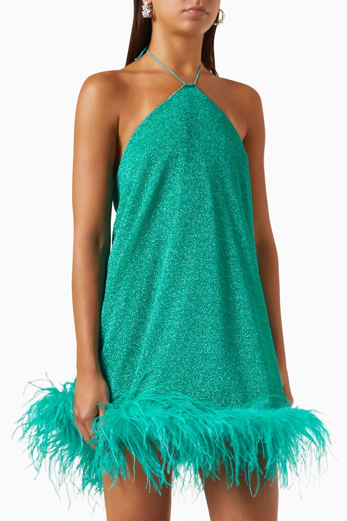 

Lumière Plumage Necklace Mini Dress in Lurex, Blue