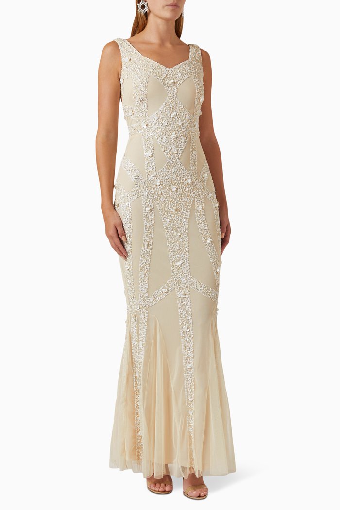

Sequin-embellished Mermaid Maxi Dress in Tulle, Neutral