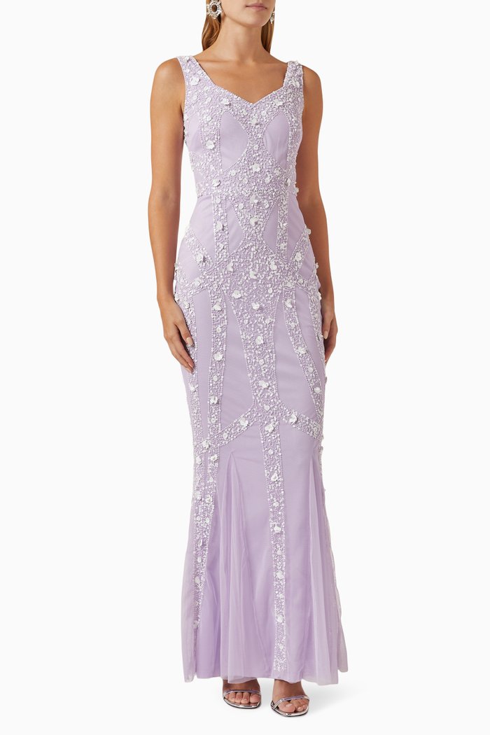 

Sequin-embellished Mermaid Maxi Dress in Tulle, Purple