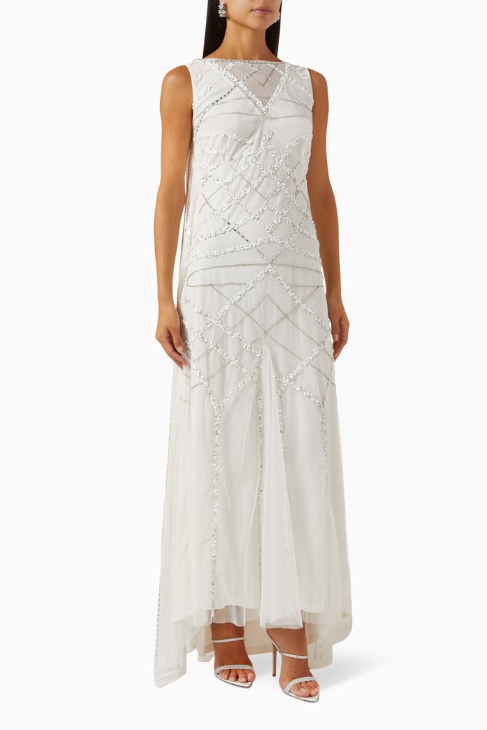 

Embellished Maxi Dress in Tulle, Neutral