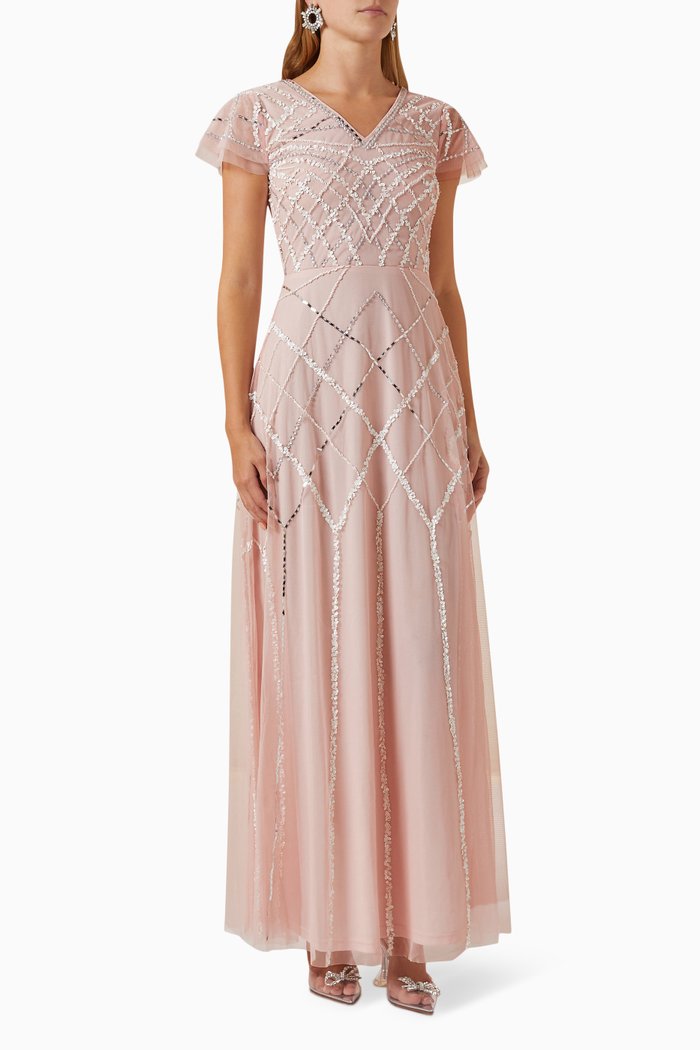 

Sequin-embellished Maxi Dress in Tulle, Pink