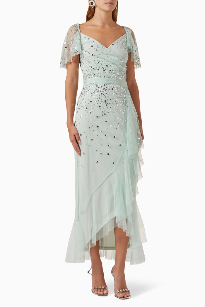 

Embellished Ruffle-trimmed Midi Dress in Tulle, Green