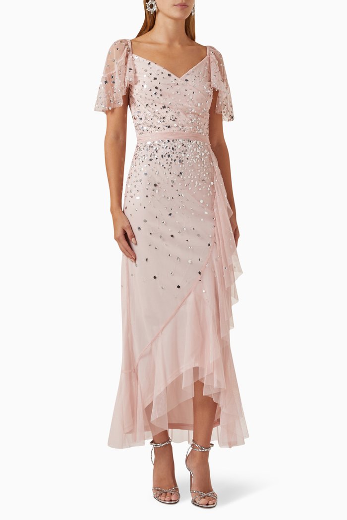 

Embellished Ruffle-trimmed Midi Dress in Tulle, Pink