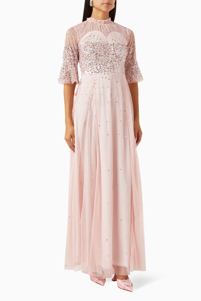 

Sequin-embellished Maxi Dress in Tulle, Pink