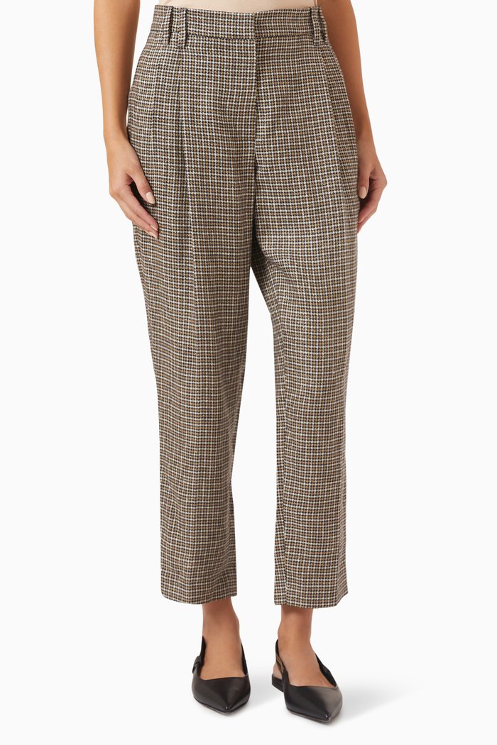 

Houndstooth Pants in Linen, Brown