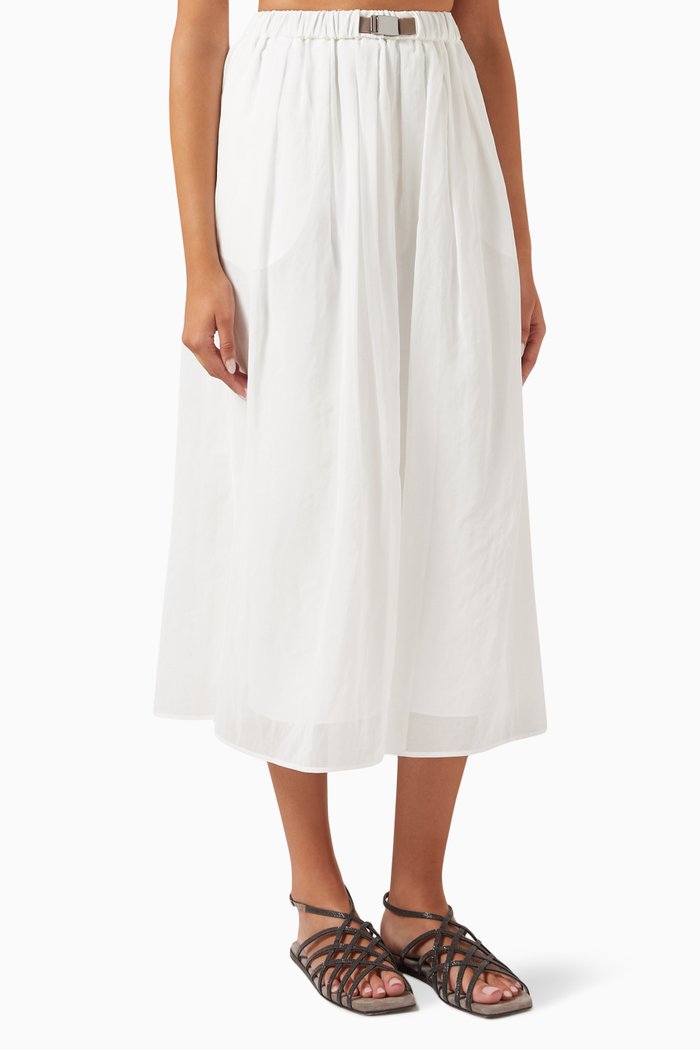 

Buckle Pleated Skirt in Cotton, White