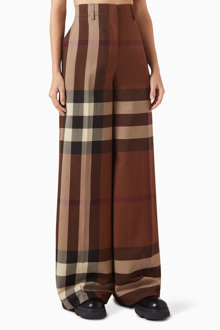 

Divya Check-print Wide-leg Pants in Wool, Blue
