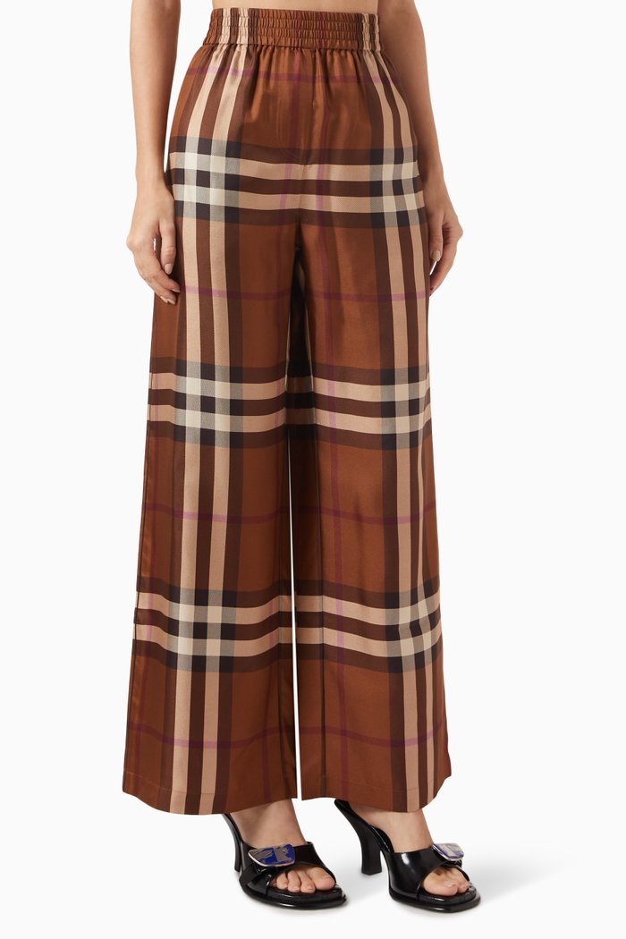 Alex Check-print Culottes Pants in Silk, Blue