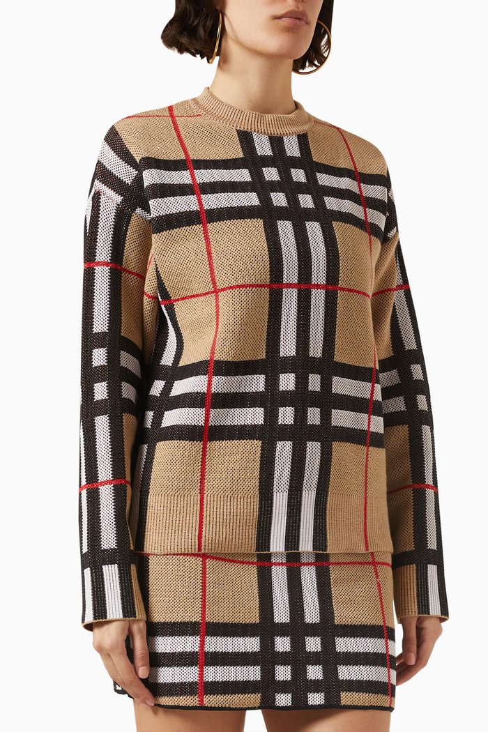 

Harietta Check Sweater in Cotton-knit, Neutral