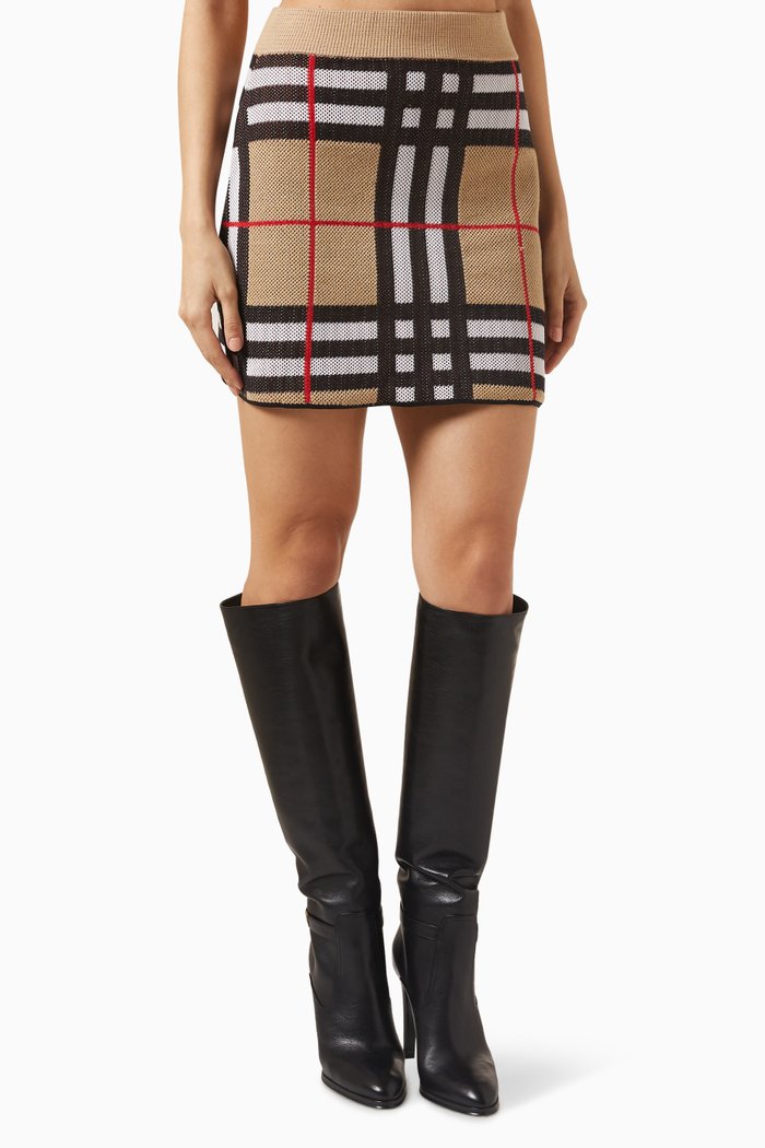 

Hazel Check Mini Skirt in Cotton-knit, Neutral