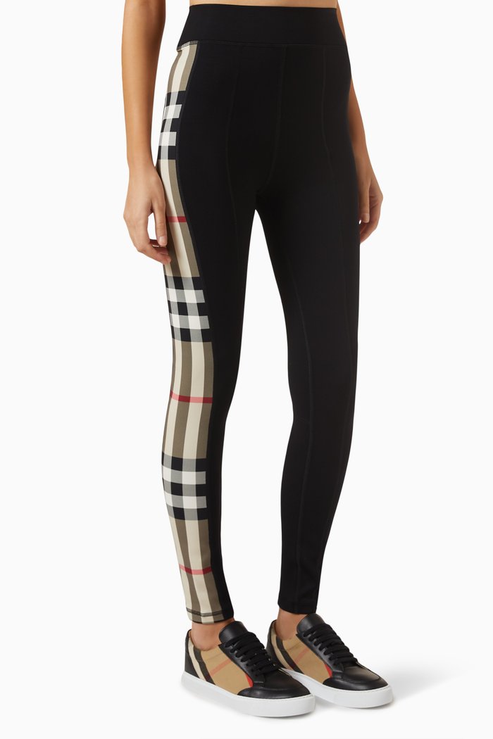 

Check Panel Leggings in Stretch Jersey, Black
