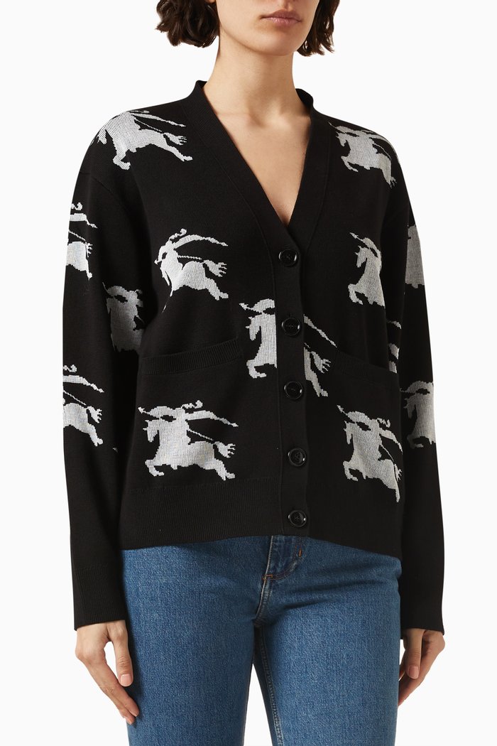

Brittany Intarsia Buttoned Cardigan in Cotton-silk, Black