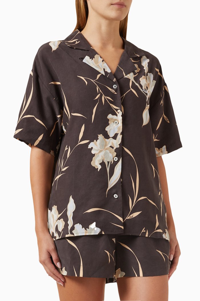 

Elena Palm Camp Shirt in Cupro-blend, Grey