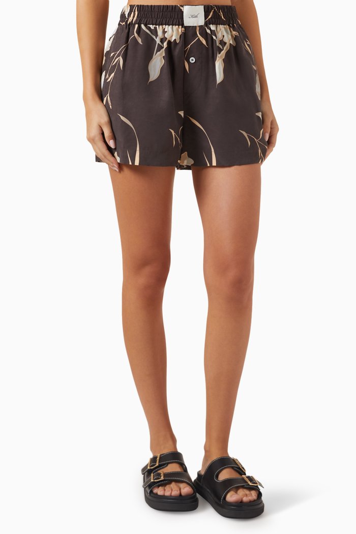 

Ida Iris Floral Boxer Shorts in Cupro-blend, Grey