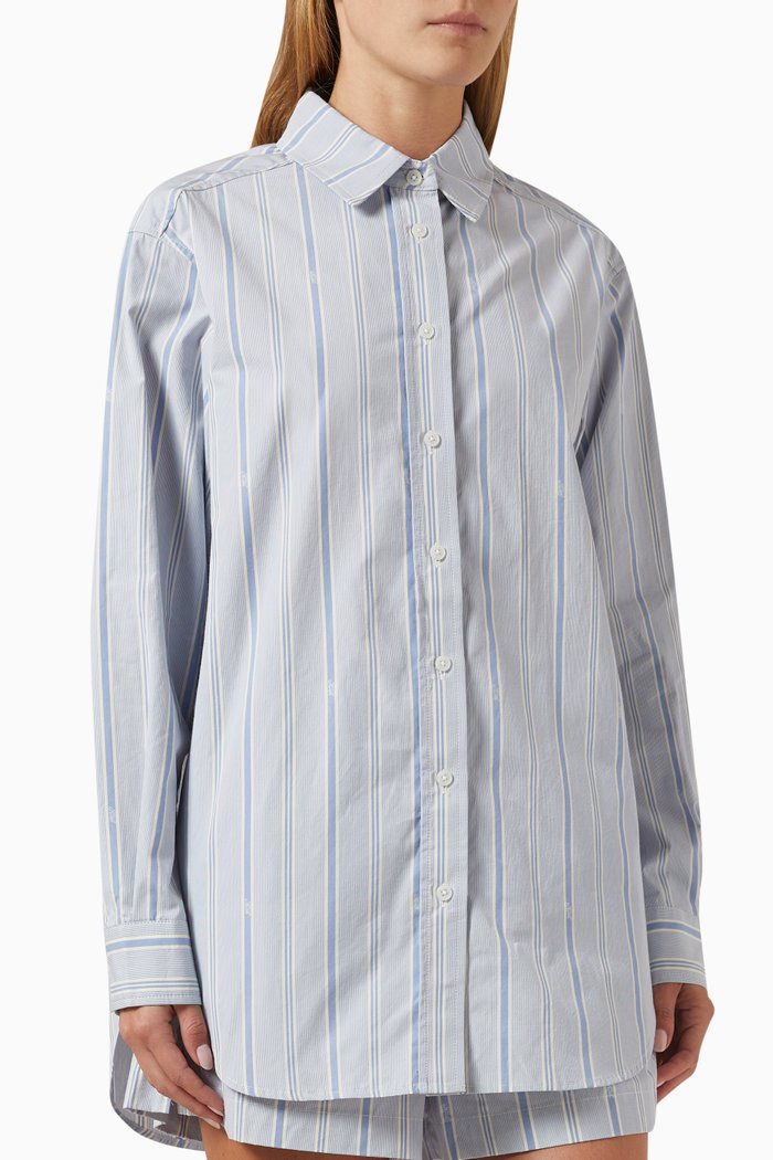 

Gale Logo Striped Shirt in Cotton, Blue
