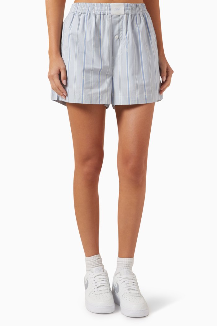 

Ida Logo Striped Boxer Shorts in Cotton, Blue