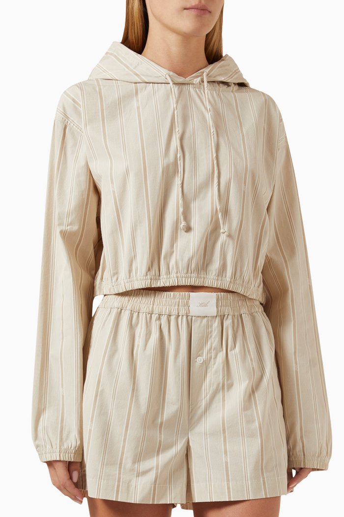 

Clovis Logo Striped Crop Hoodie in Cotton, Neutral