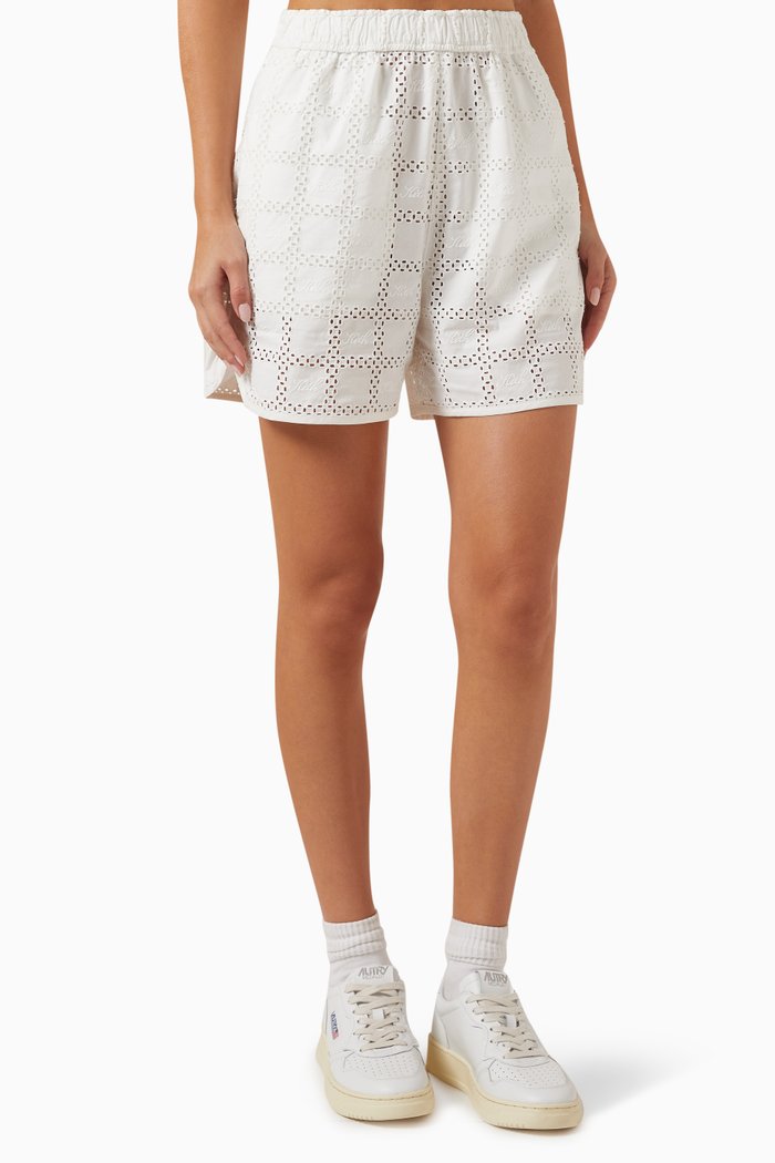 

Dylan Broderie Logo Shorts in Cotton, Neutral