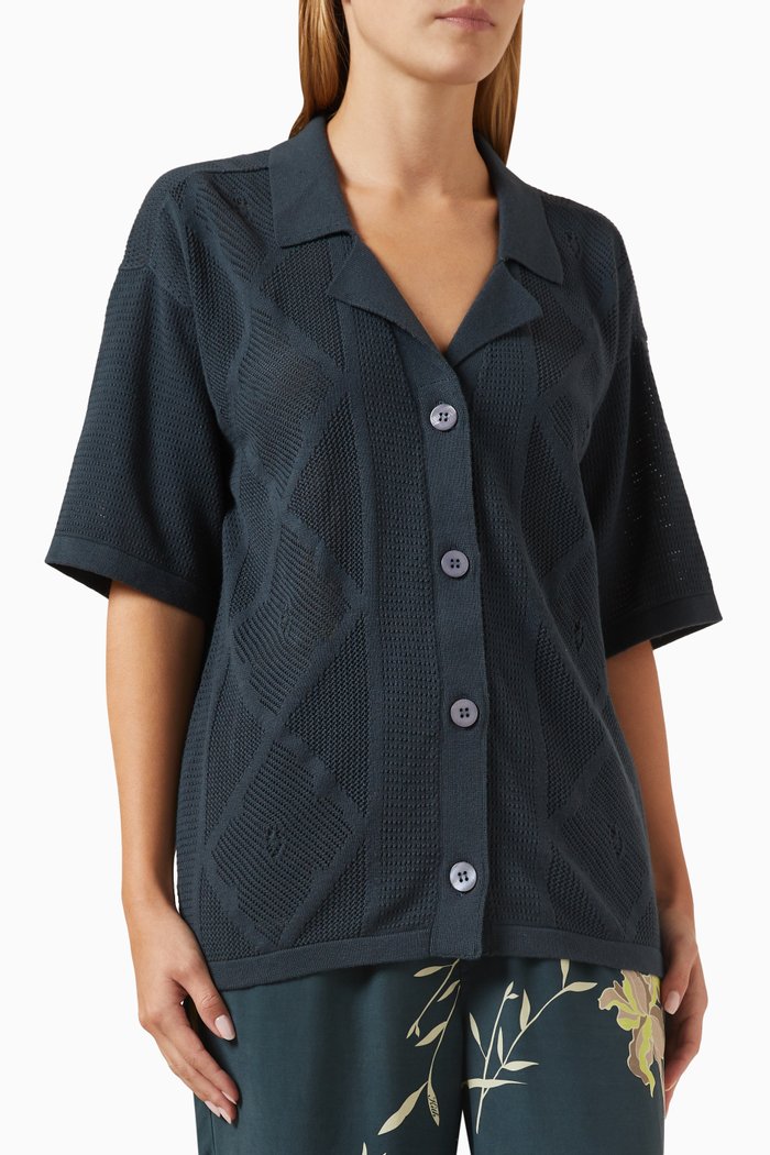 Elena Diamond Shirt in Organic Cotton-blend Knit, Blue