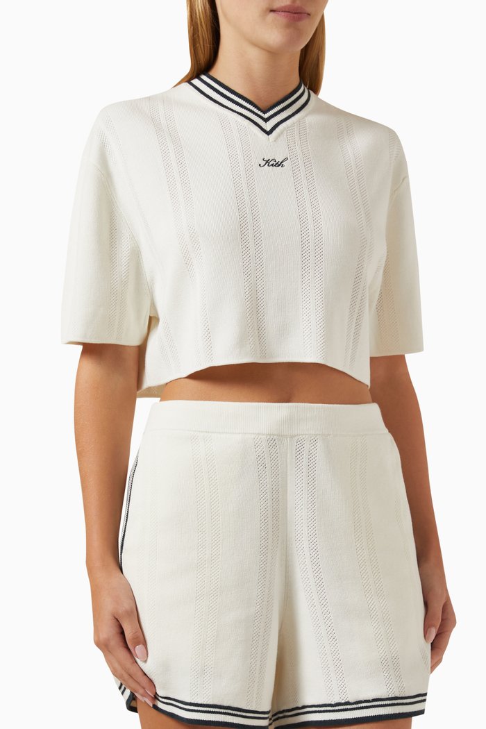 

Spencer Perforated Crop T-shirt in Organic Cotton-blend Knit, Neutral