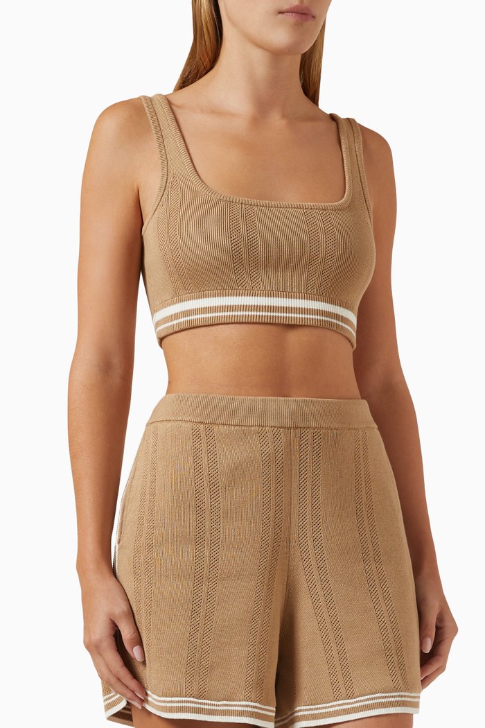 

Aubrey Perforated Bra in Organic Cotton-blend Knit, Brown