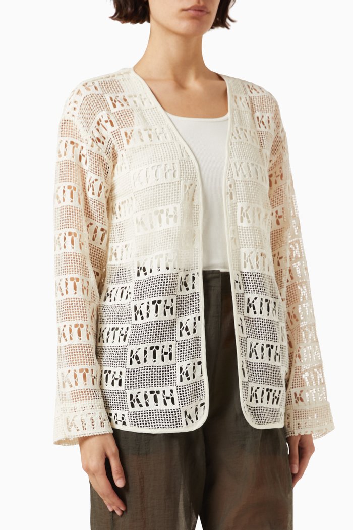 

Ethan Logo Cardigan in Cotton Lace, Neutral