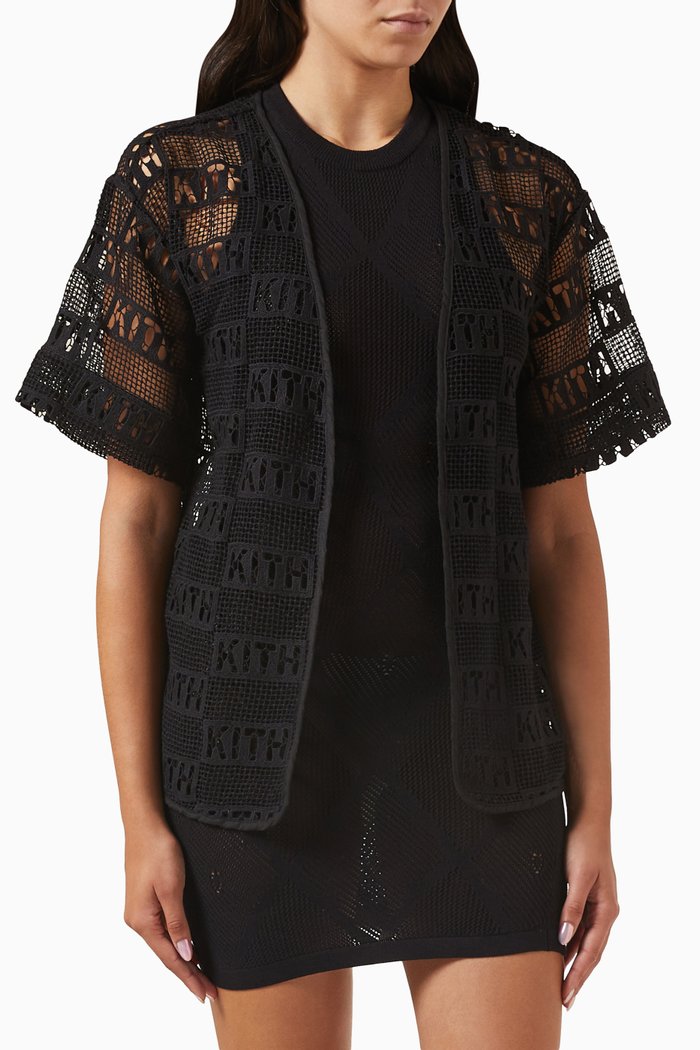 Jace Logo Cardigan in Cotton Lace, Black