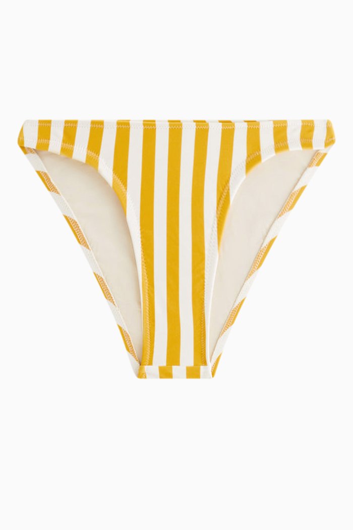 Brooke Striped High-cut Bikini Briefs, Yellow