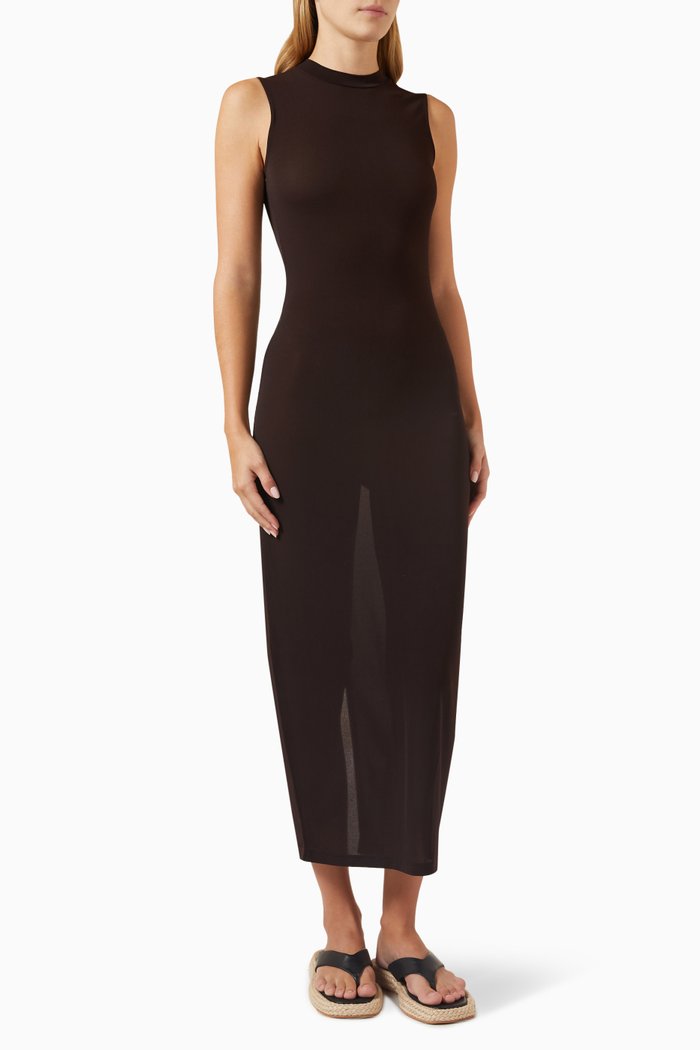 

Rumi Sheer Maxi Cover-up Dress in Crepe-jersey, Grey
