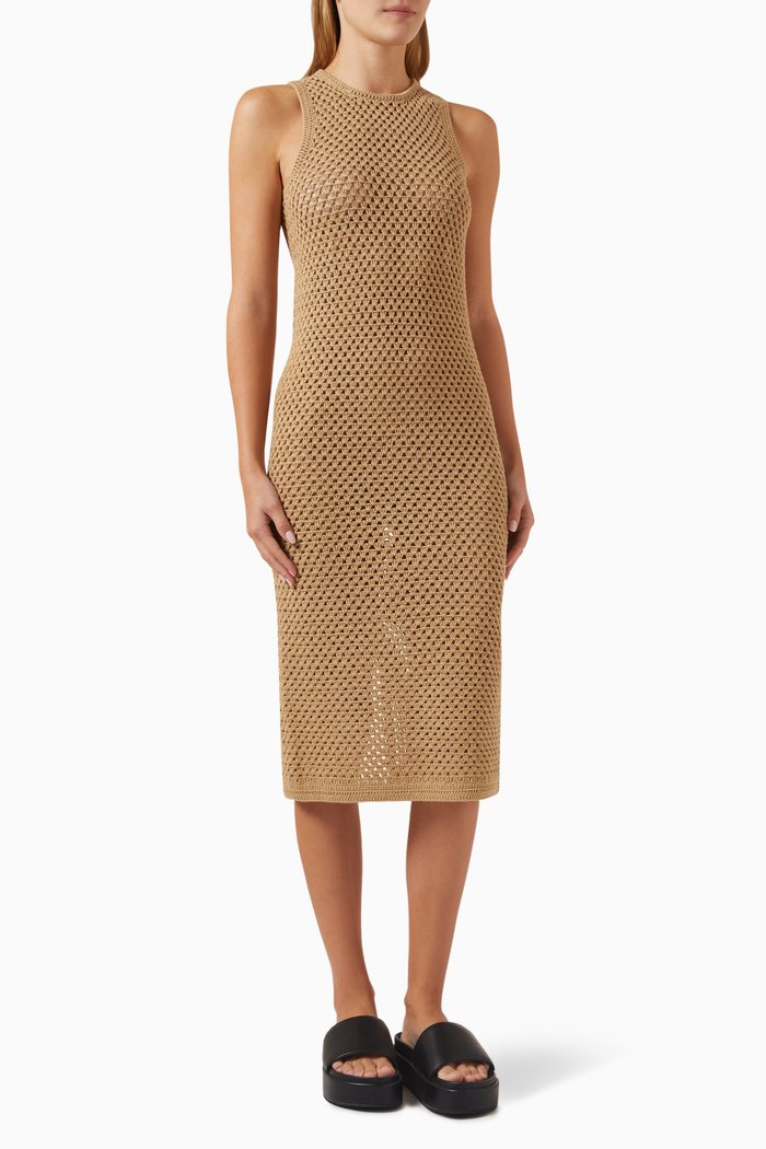 Lyra Crochet Midi Dress in Organic Cotton-knit, Brown