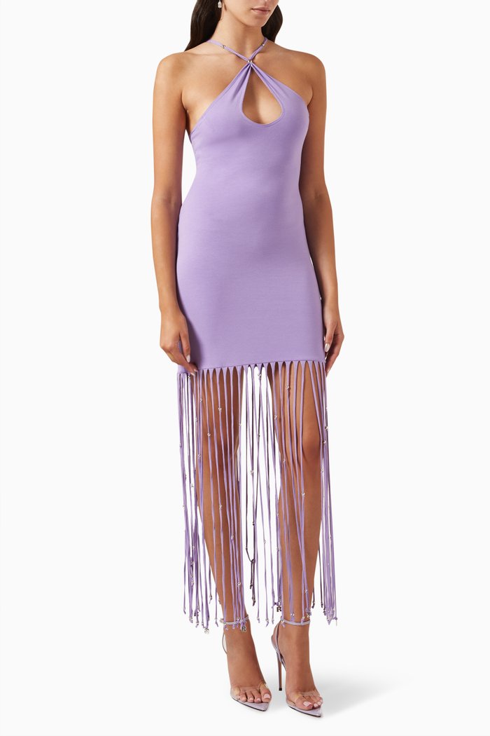 

Elea Tasselled Midi Dress in Organic Jersey, Purple