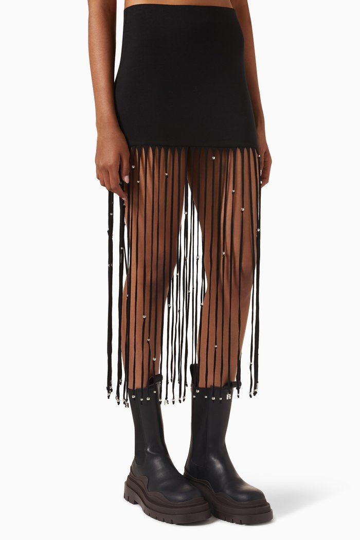 

Noemi Tasselled Midi Skirt in Organic Jersey, Black