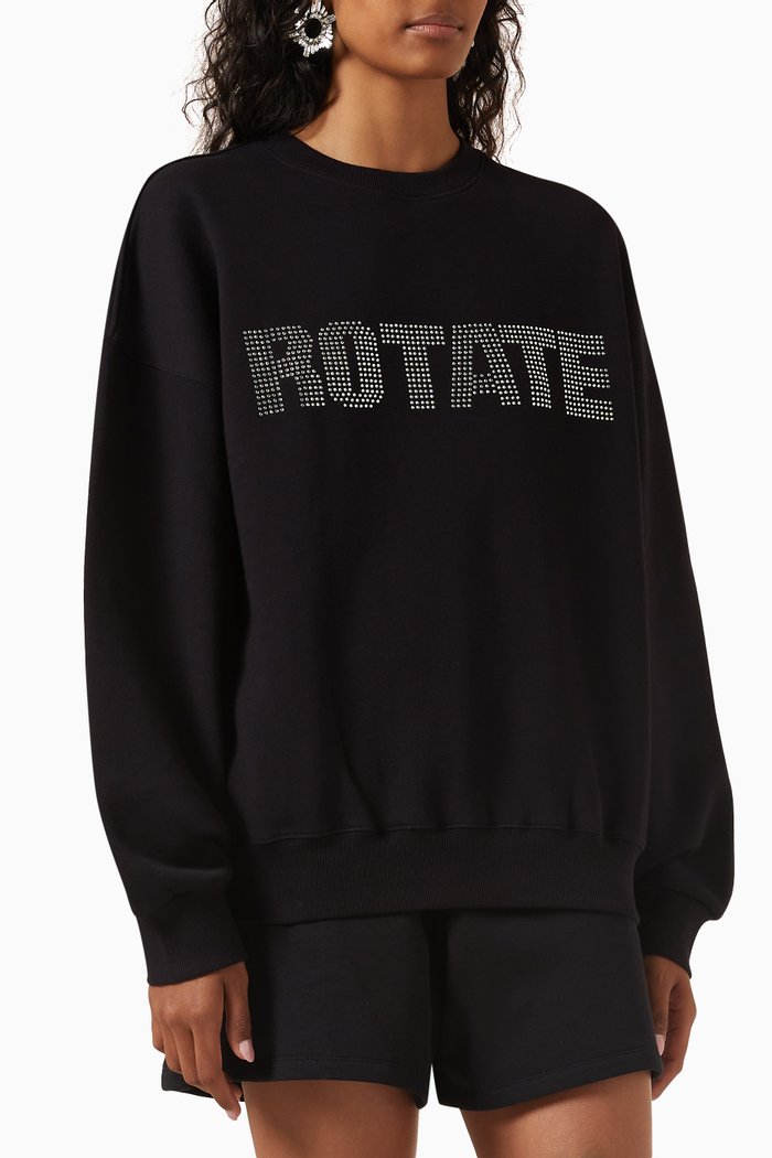 

Irisa Crystal Logo-embellished Sweatshirt in Organic Fleece, Black