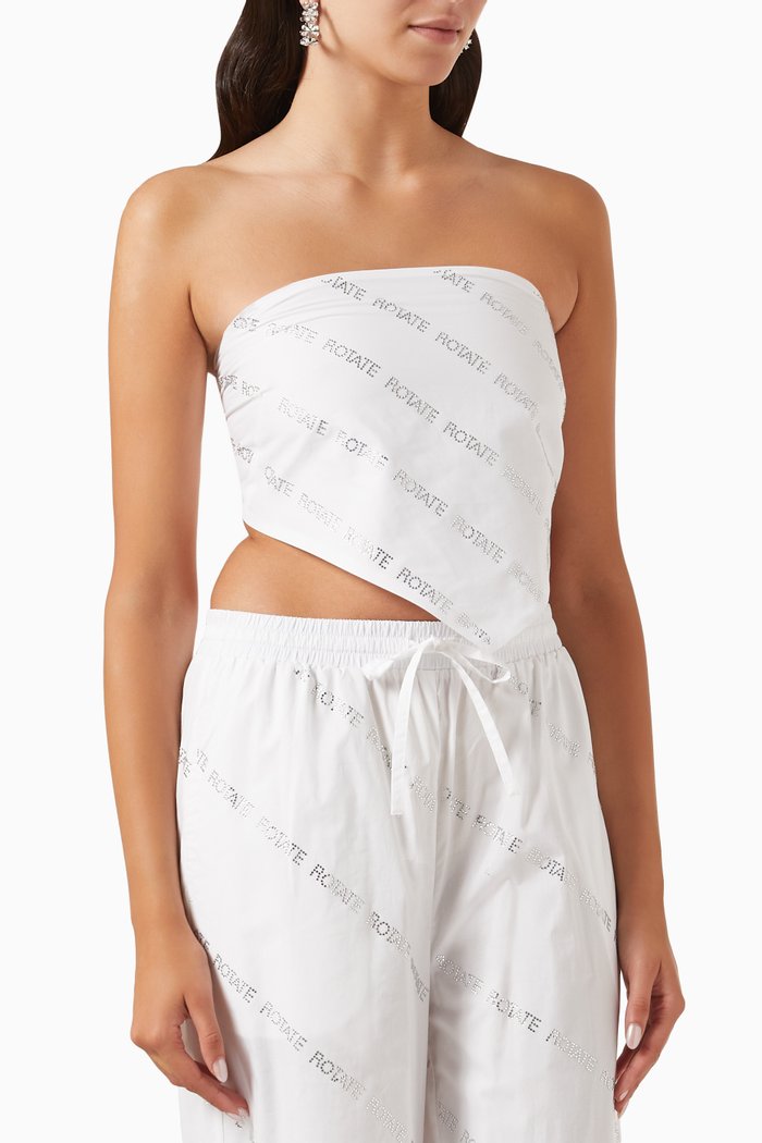 

Angie Crystal Logo-embellished Crop Top in Organic Poplin, White