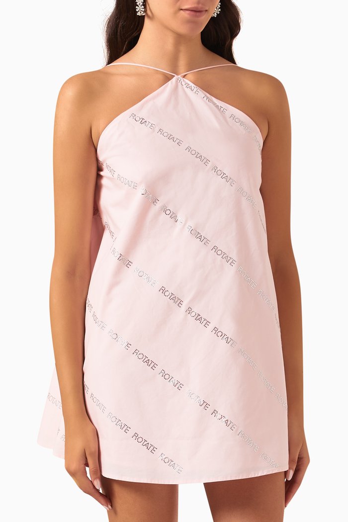 

Lova Crystal-embellished Mini Dress in Organic Poplin, Pink