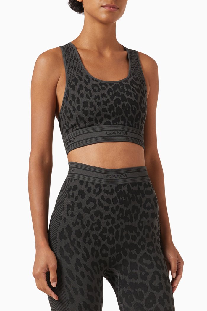 

Seamless Leopard-print Sports Bra in Jacquard, Black
