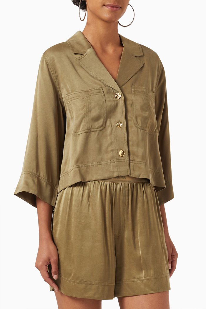 

Crop Shirt in Washed Satin, Green